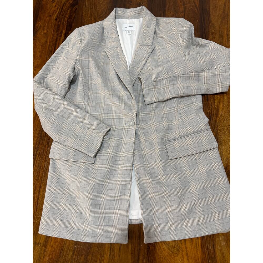 Nine West Gray Plaid Longline Blazer M | Career Chic | Quiet Luxury